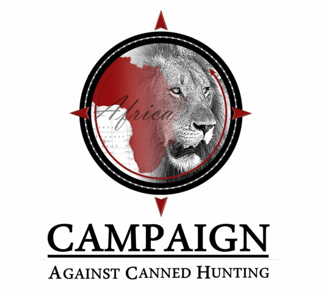 Logo der Campaign Against Canned Hunting mit Löwe und Afrika-Karte als Symbol für Tierschutz in Afrika
